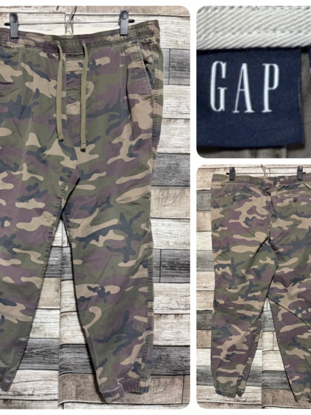 Gap Camo Chino Joggers Men’s L Green Tapered (Inseam 26.5)